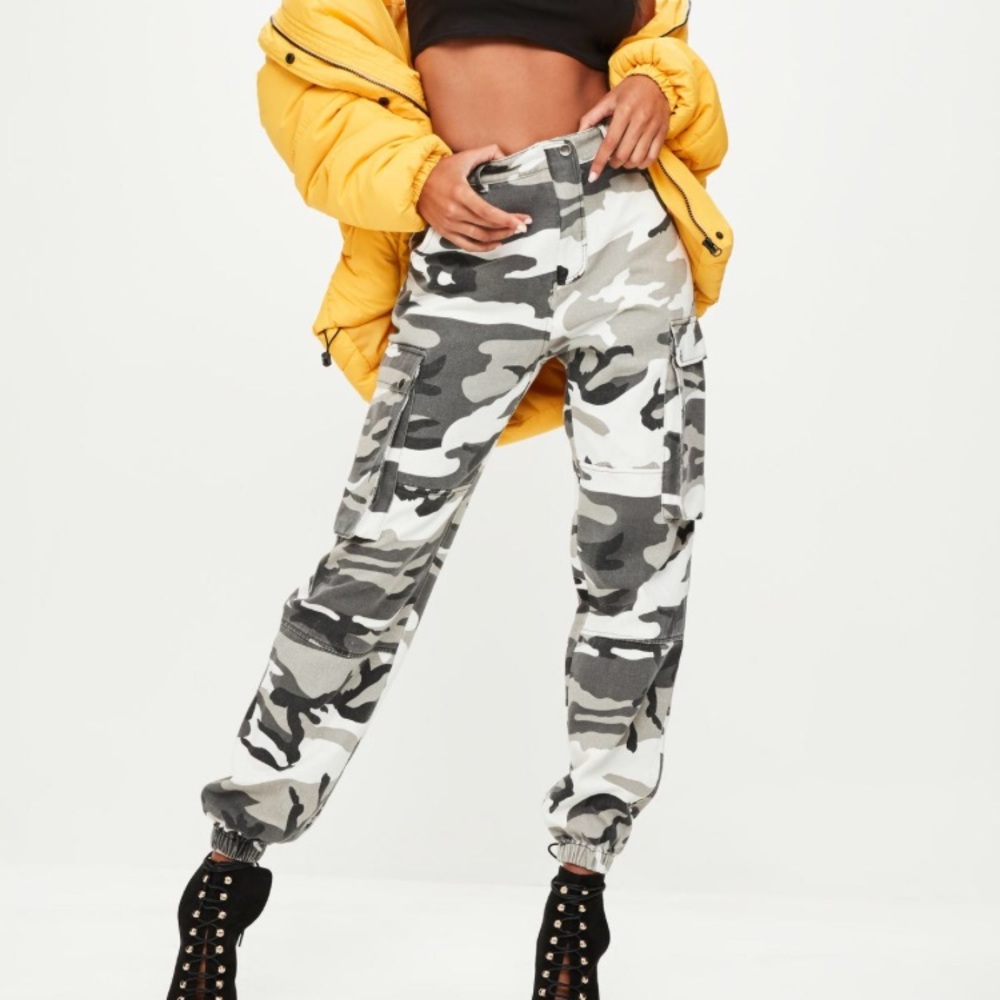 Missguided premium gray camo printed cargo pants
